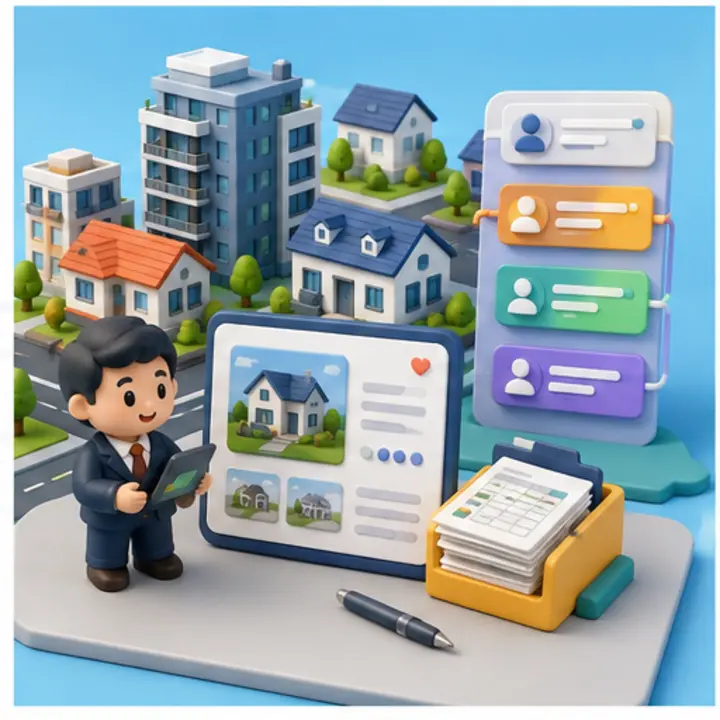 Miniature scene illustrating technology for Property & Agencies
