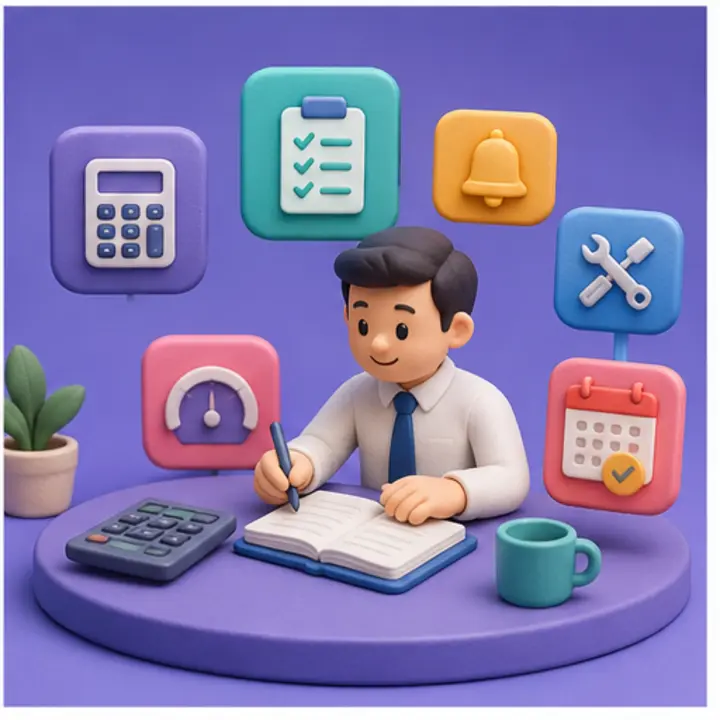 Miniature specialist reviewing a focused digital tool